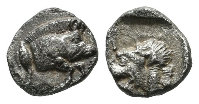 Mysia, Kyzikos. ca.450-400 BC. AR Hemiobol (7mm, 0.38g). Forepart of boar right;...