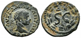 Antioch, Elagabalus, AD 218-222. AE (20mm, 5.58g). Laureate head right / SC, within wreath; ΔԐ above, eagle below. McAlee 782-783.
