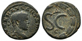 Antioch. Elagabalus, AD 218-222. AE (17mm, 3.93g). [AVT] KAI MAP AV AN[TΩNԐINOC CԐ], laureate head right / SC, within wreath; ΔԐ above, eagle below. M...