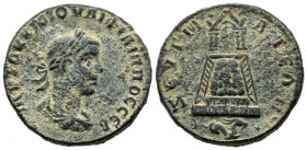 Commagene, Zeugma. Philip I, AD 247-249. AE (28mm, 16.71g). Laureate, draped, and cuirassed bust right / Tetrastyle temple of Zeus(?) with peribolos c...