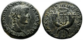 Commagene. Tiberius, AD.14-37. Æ Dupondius (29mm, 17.88g). TI CAESAR DIVI AVGVST F AVGVSTVS, laureate head of Tiberius right / PONT MAXIM COS III IMP ...