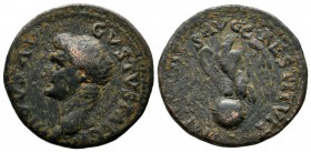 Divus Augustus. Died AD 14. AE (26mm, 9.22g). Restitution issue. Rome mint. Struck under Domitian, AD 81-82. Radiate head left; star above / Eagle sta...