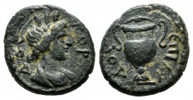 Lydia, Gordus Julia. Pseudo-autonomous. Time of Hadrian (117-138). AE (15mm, 2.19g). Ludus, magistrate. ΓΟΡΔΟС. Turreted and draped bust of Tyche righ...