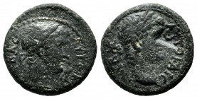 Lydia, Sardes(?). Nero, AD.54-68. AE (16mm, 2.87g). AYTO KAIC-ЄBAC. Laureate head of Nero right, countermark. / AYTOK […]. Laureate head of Nero right...