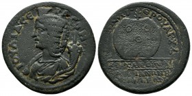 Lydia, Sardis. Julia Domna. Augusta, AD 193-217. AE (29mm, 14.57g). G. Cl. Mithrus, archon. IOYΛIA CЄBACTH, draped bust left (as Fortuna), wearing cal...