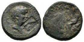 Macedon, Philippi. Mark Antony 42 BC. Æ (19mm, 7.02g). Q. Paquius Rufus, legatus coloniae ducendae. A I C V P. Bare head right / Q PAQVIVS RVF LEG C D...