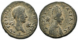 Mesopotamia, Edessa. Gordian III with Abgar X Phraates, AD.238-244. AE Assarion (25mm, 9.57g). AVTOK K M ANT ΓOPΔIANOC CЄB. Radiate, draped and cuiras...