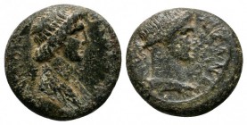 Phrygia, Aizanis. Time of Claudius, 41-54 AD. Æ (14mm-2,47g). ΘЄON CVNKΛHT[ΩN]. Draped bust of Senate right. / AIZANITΩN. Draped bust of Artemis right...