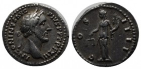 Antoninus Pius. AD 138-161. AR Denarius (18mm, 3.05g). Rome. ANTONINVS AVG PIVS P P TR P XII, laureate head right / Cos IIII, Aequitas standing left, ...