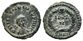 Arcadius, AD.383-408. AE (15mm, 1.01g). Cyzicus mint, 378-383. D N ARCADIVS P F AVG. Pearl-diademed, draped and cuirassed bust right. / VOT V within w...