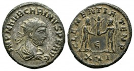 Carinus, AD 283-285. Antoninianus (20mm, 3.31g). Cyzicus, AD 283-285. IMP M AVR CARINVS P F AVG, radiate, draped and cuirassed bust right / CLEMENTIA ...