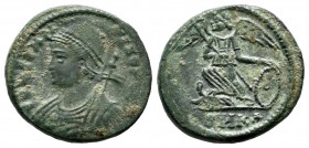 Commemorative Series, AD.330-354. AE (18mm, 2.95g). Cyzicus mint, 1st officina. CONSTAN-TINOPOLIS. Helmeted bust of Constantinopolis left, wearing man...