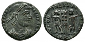 Constantine I. AD.307/310-337. AE Follis (16mm, 2.76g). Cyzicus mint, 3rd officina. CONSTANTI-NVS MAX AVG, pearl diademed, draped, cuirassed bust righ...