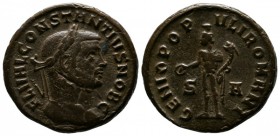 Constantius I Chlorus, 293-306 AD. Æ (25mm-9,20g). Siscia mint. AD. FL VAL CONSTANTIVS NOB C. Laureate head right. / GENIO POP - VLI ROMANI / S - A. G...