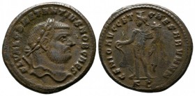 Constantius I Chlorus, 293-306 AD. Æ (26mm-8,80g). Cyzicus mint, 297-9 AD. FL VAL CONSTANTIVS NOB CAES. Laureate cuirassed bust. / GENIO AVGG ET CAESA...