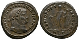 Diocletian (284-305). Æ (27mm-9,67g). Heraclea. IMP C C VAL DIOCLETIANVS P F AVG. Laureate head right / GENIO POPVLI ROMANI / HTΓ. Genius standing lef...