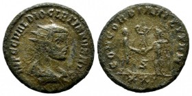 Diocletian, AD.284-305. Æ (20mm, 3.61g). Cyzicus mint, 6th officina. Struck AD.295-296. IMP C C VAL DIOCLETIANVS AVG. Radiate, draped and cuirassed bu...