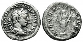 Elagabalus, AD.218-222. AR Denarius (18mm, 2.53g). Rome mint. Struck AD.219-220. IMP ANTONINVS PIVS AVG. Laureate and draped bust right. / LIBERALITAS...