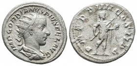 Gordian III, AD 238-244. AR Denarius (22mm, 3.93g). Rome. IMP GORDIANVS PIVS FEL AVG, laureate, draped and cuirassed bust right / P M TR P IIII COS II...