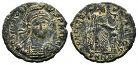 Honorius, AD.393-423. AE (17mm, 2.50g). Struck 401-403 AD. DN HONORIVS PF AVG. Helmeted and cuirassed bust facing three-quarters right, holding spear ...