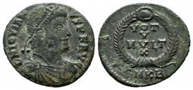 Jovian, AD.363-364. AE (18mm, 2.42g). Cyzicus mint, 2nd officina. DN IOVIAN-VS PF AVG. Diademed, draped and cuirassed bust right. / VOT / V / MVLT / X...