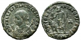 Licinius II (caesar), AD.317-324. AE (18mm, 2.23g). Antioch mint, 3rd officina. DN VAL LICIN LICINIVS NOB C. Laureate and draped bust left, holding gl...