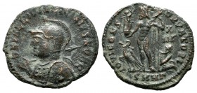 Licinius II Caesar. 317-324 AD. AE Follis (18mm, 2.77g). Heraclea mint. Struck 321-324 AD. DN VAL LICIN LICINIVS NOB C, helmeted and cuirassed bust le...