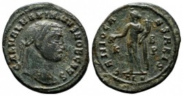 Maximinus II Daia (as Caesar) AD.305-309. Æ Follis (25mm, 5.25g). Alexandria mint, 2nd officina. GAL VAL MAXIMINVS NOB CAES. Laureate head right. / GE...