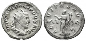Philip I Arab, AD.244-249. AR Antoninianus (21mm, 3.32g). Rome mint. IMP M IVL PHILIPPVS AVG. Radiate, draped and cuirassed bust right. / AEQVITAS AVG...