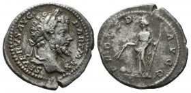 Septimius Severus, AD 193-211. AR Denarius (18mm, 2.77g). Rome, AD 198-200. Laureate head right / Providentia standing left, holding wand over globe a...