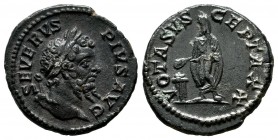 Septimius Severus, AD 193-211. AR Denarius (18mm, 2.97g). Rome. SEVERVS PIVS AVG, laureate head right / VOTA SVSCEPTA XX, Severus veiled, standing lef...