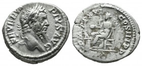 Septimius Severus, AD 208. AR Denarius (19mm, 2.59g). Rome. SEVERVS PIVS AVG, laureate head right / P M TR P XVI COS III P P, Concordia seated left, h...