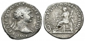 Trajan, AD.98-117. AR Denarius (18mm, 2.43g). Rome mint. Struck AD.103-112. IMP TRAIANO AVG GER DAC P M TR P. Laureate bust facing right, light draper...