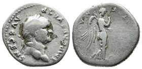 Vespasian (AD 69-79), AR Denarius (19mm, 2.95g), struck AD 73. IMP CAES VESP AVG CENS , laureate head facing right / PONTIF MAXIM , Nemesis advancing ...