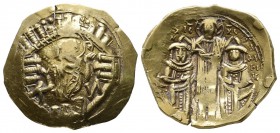 Andronicus II Palaeologus, with Michael IX, AV Hyperpyron (24mm, 4.13g). Constantinople, AD 1295-1320. Bust of the Virgin orans within the city walls ...