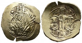 Andronicus II Palaeologus, with Michael IX. 1282-1328. AV hyperpyron (25mm, 4.30g). Constantinople. Half-length figure of the the Theotokos, orans, wi...