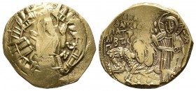 Andronicus II Palaeologus. 1282-1328. AV Hyperpyron (22mm, 4.21g). Constantinople mint. Struck 1282-1295. Half-length figure of the Virgin Mary, orans...
