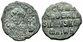Constantine VII Porphyrogenitus 913-959 AD. and Romanus I Lecapenus 920-944 AD. AE Follis (24mm, 6.59g). Constantinople mint. +RωMAҺ' ЬASILЄVS RωM'. C...