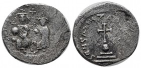 Heraclius with Heraclius Constantine AD 610-641. Constantinople. AR Hexagram (22mm, 6.16g). dd NN hERACLIUS Et hERA CONSt, enthroned draped and facing...