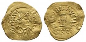 Heraclius, AD 610-641. AV Tremissis (16mm, 1.46g). Constantinople. δ N ҺЄRACLIЧS P P AVG. Diademed, draped and cuirassed bust right / VICTORIA AVGЧ ς ...