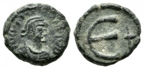 Justinian I. AD 527-565. AE Pentanummium (12mm, 2.20g). Constantinople. Diademed, draped, and cuirassed bust right / Large Є, cross to right. DOC 97e....