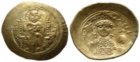 Michael VII Ducas (1071-1078). AV Histamenon Nomisma (26mm, 4.40g). Constantinople. IC - XC. Christ Pantokrator seated facing on throne / + MIXAHΛ BAC...