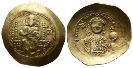 Michael VII Ducas (1071-1078). AV Histamenon Nomisma (27mm, 4.38g). Constantinople. IC - XC. Christ Pantokrator seated facing on throne / + MIXAHΛ BAC...