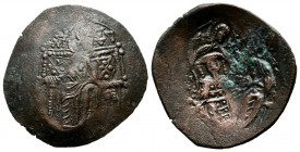 Michael VIII Palaeologus, AD.1261-1282. AE Trachy (27mm, 2.48g). Constantinople, 1261/2. Nimbate Christ enthroned facing. / Archangel Michael presenti...