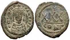 Tiberius II Constantine. AD 578-582. AE 3/4 Follis - 30 Nummi (29mm, 9.42g). Constantinople mint, 3rd officina. δ M TIЬ CONSTANT P P A. Crowned, drape...