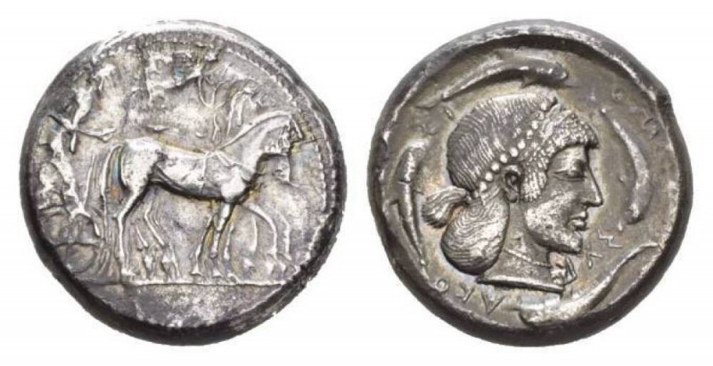 Sicily, Syracuse Tetradrachm circa 478-472, AR 24mm., 17.10g. Slow quadriga r., ...