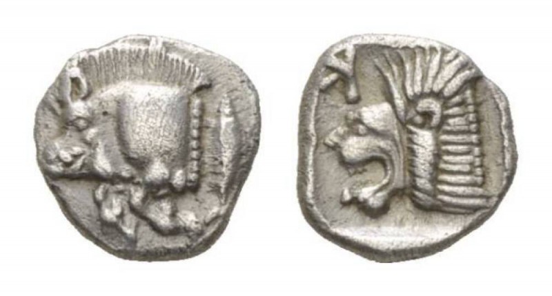 Mysia, Kyzikos Obol Circa 450-400 BC., AR 10mm., 0.81g. Forepart of boar left; t...