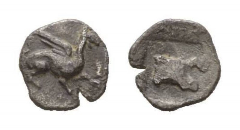 Ionia, Teos Tetartemorion Circa 425-400 BC., AR 7mm., 0.13g. Griffin seated r., ...