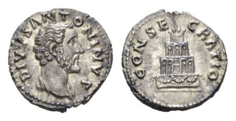 Divus Antoninus. Denarius circa after 161, AR 18.5mm., 3.15g. Bare-headed and dr...