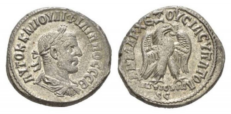 Philip I, 244-249 Tetradrachm Antioch circa 249, AR 26mm., 10.9g. Laureate, drap...